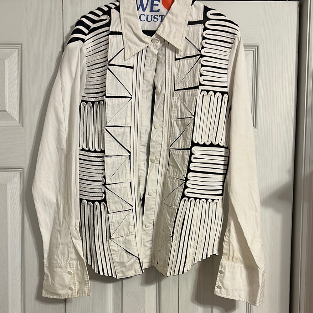 White graphic button blouse